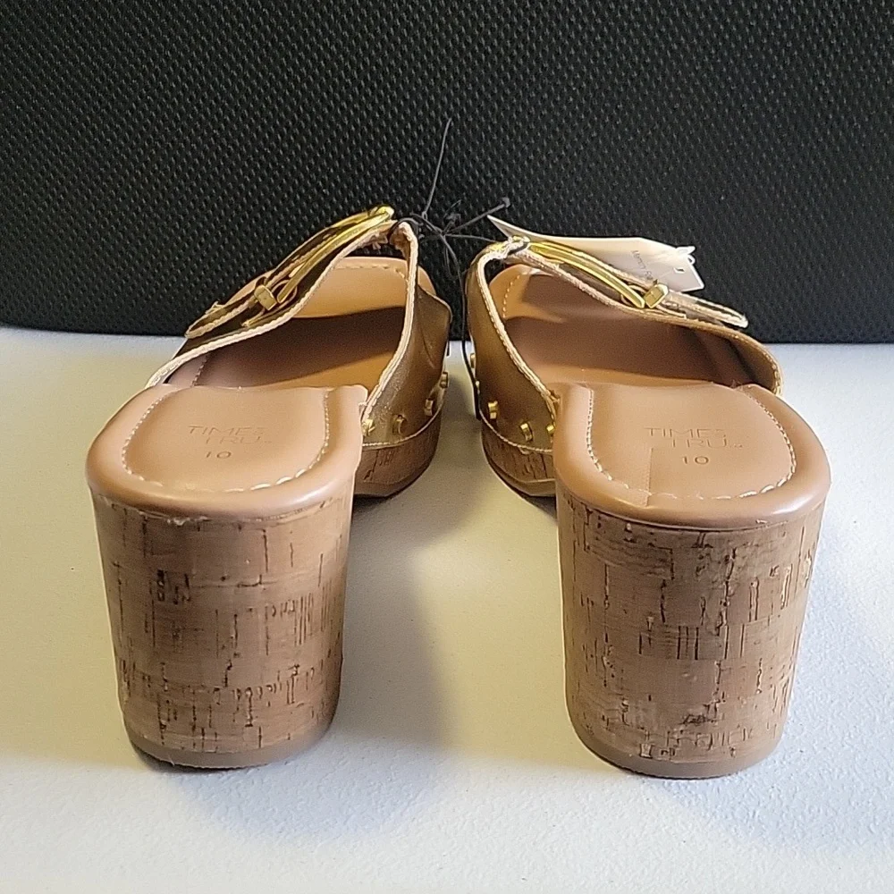 Gold Slide Sandals with Buckle